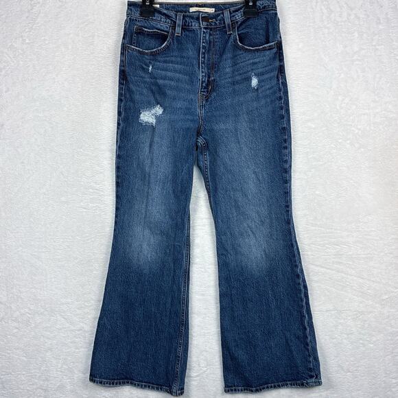 Levi's Womens 30 Distressed Faded 70s High Rise Flare Wide Leg Denim Jeans Big E - Picture 1 of 13